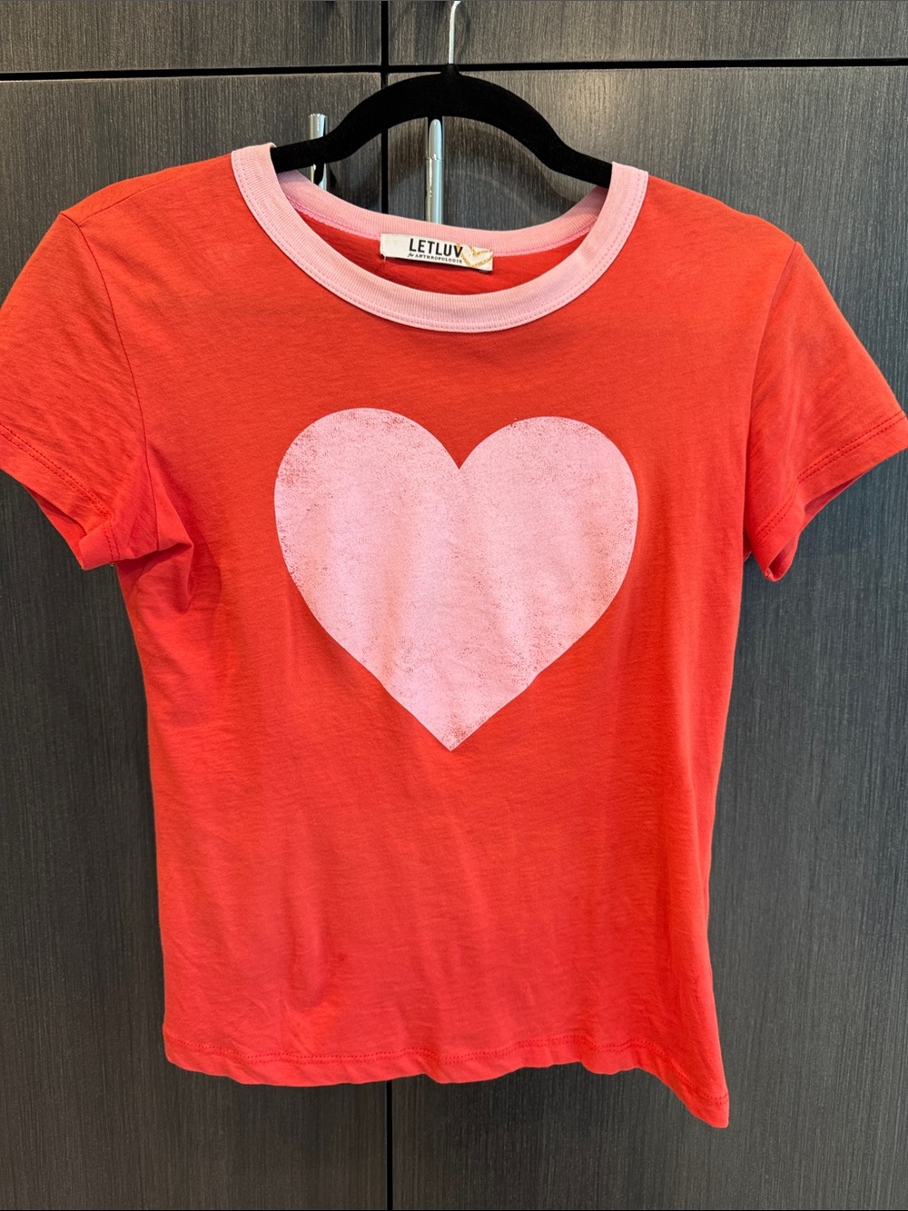 Anthropologie Red Tee with Pink Heart Graphic